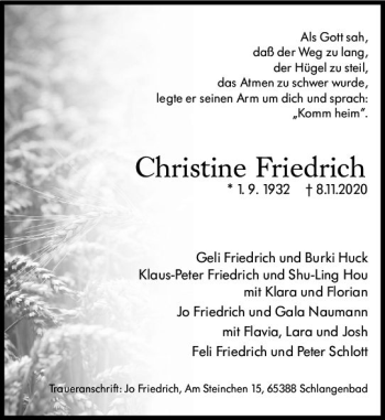 Traueranzeige von Christine Friedrich von vrm-trauer