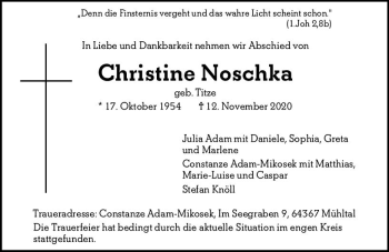 Traueranzeige von Christine Noschka von vrm-trauer