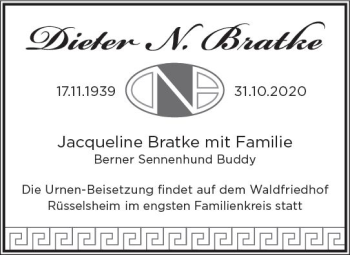 Traueranzeige von Dieter  Bratke von vrm-trauer