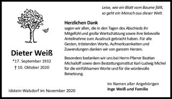 Traueranzeige von Dieter Weiß von vrm-trauer