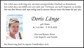 Traueranzeige von Doris Länge von vrm-trauer