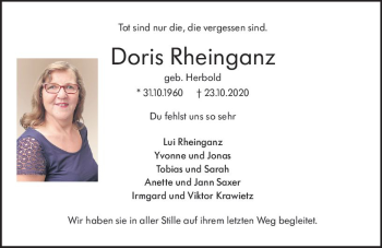 Traueranzeige von Doris Rheinganz von vrm-trauer