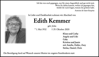 Traueranzeige von Edith Kemmer von vrm-trauer