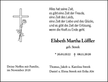 Traueranzeige von Eisbell Martha Löffler von vrm-trauer