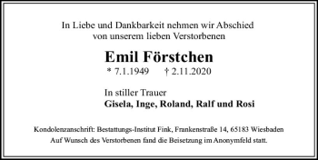 Traueranzeige von Emil Förstchen von vrm-trauer