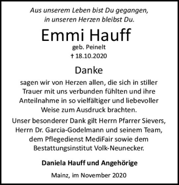 Traueranzeige von Emmi Hauff von vrm-trauer