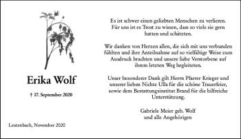 Traueranzeige von Erika Wolf von vrm-trauer