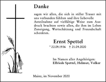Traueranzeige von Ernst Spettel von vrm-trauer