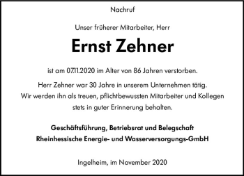 Traueranzeige von Ernst Zehner von vrm-trauer