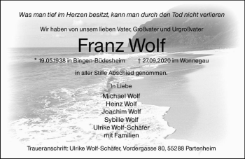 Traueranzeige von Franz Wolf von vrm-trauer