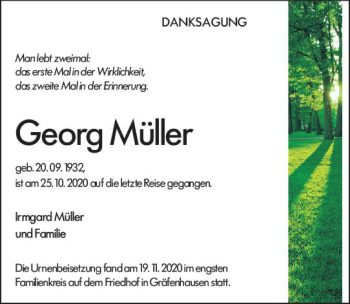 Traueranzeige von Georg Müller von vrm-trauer