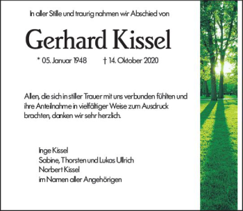 Traueranzeige von Gerhard Kissel von vrm-trauer