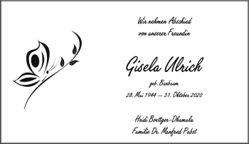 Traueranzeige von Gisela Ulrich von vrm-trauer