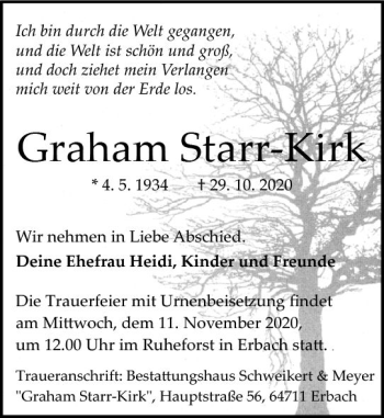 Traueranzeige von Graham Starr-Kirk von vrm-trauer
