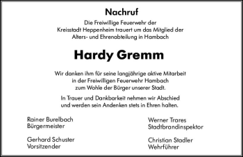 Traueranzeige von Hardy Gremm von vrm-trauer