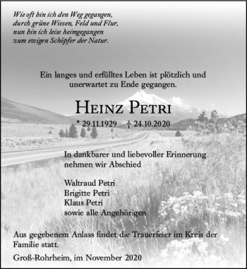 Traueranzeige von Heinz Petri von vrm-trauer