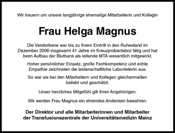 Traueranzeige von Helga Magnus von vrm-trauer
