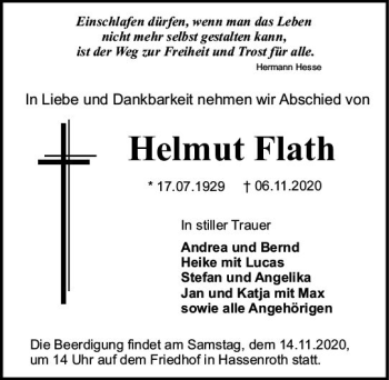 Traueranzeige von Helmut Flath von vrm-trauer
