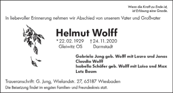 Traueranzeige von Helmut Wolff von vrm-trauer