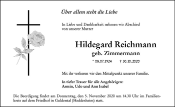 Traueranzeige von Hildegard Reichmann von vrm-trauer