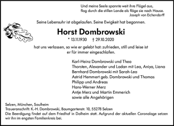 Traueranzeige von Horst Dornbrowski von vrm-trauer