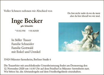 Traueranzeige von Inge Becker von vrm-trauer