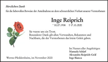 Traueranzeige von Inge Reiprich von vrm-trauer