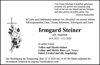 Traueranzeige von Irmgard Steiner von vrm-trauer