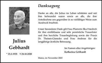 Traueranzeige von Julius Gebhardt von vrm-trauer