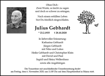 Traueranzeige von Julius Gebhardt von vrm-trauer