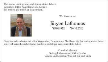 Traueranzeige von Jürgen Lathomus von vrm-trauer