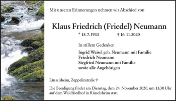 Traueranzeige von Klaus Friedrich Neumann von vrm-trauer