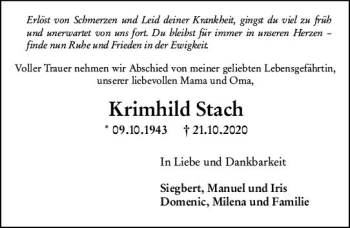 Traueranzeige von Krimhild Stach von vrm-trauer