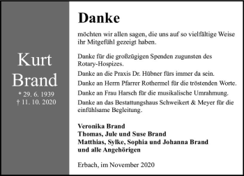 Traueranzeige von Kurt Brand von vrm-trauer