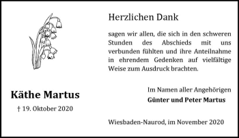 Traueranzeige von Käthe Martus von vrm-trauer