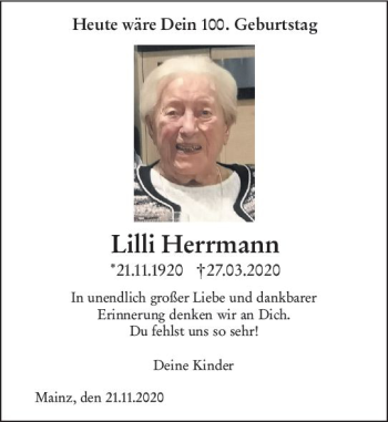 Traueranzeige von Lilli Herrmann von vrm-trauer