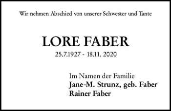 Traueranzeige von Lore Faber von vrm-trauer