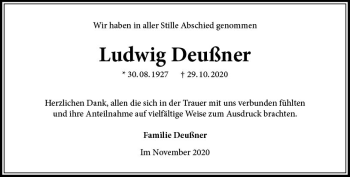 Traueranzeige von Ludwig Deußner von vrm-trauer