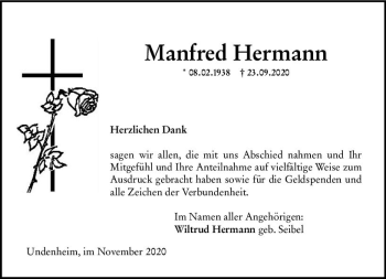 Traueranzeige von Manfred Hermann von vrm-trauer