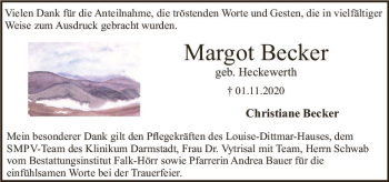 Traueranzeige von Margot Becker von vrm-trauer