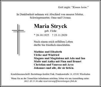 Traueranzeige von Maria Stryck von vrm-trauer