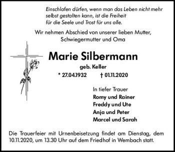 Traueranzeige von Marie Silbermann von vrm-trauer