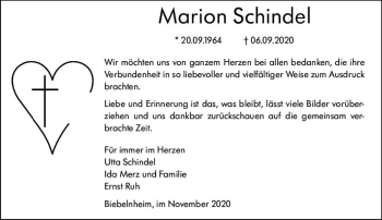 Traueranzeige von Marion Schindel von vrm-trauer