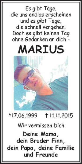Traueranzeige von Marius Harbauer von vrm-trauer