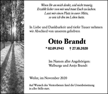Traueranzeige von Otto Brandt von vrm-trauer