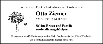 Traueranzeige von Otto Ziemer von vrm-trauer