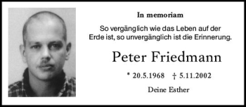 Traueranzeige von Peter Friedmann von vrm-trauer
