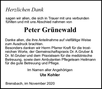 Traueranzeige von Peter Grünewald von vrm-trauer