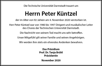 Traueranzeige von Peter Küntzel von vrm-trauer