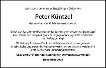 Traueranzeige von Peter Küntzel von vrm-trauer